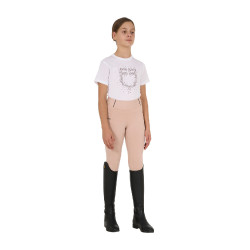 Meisjes T-shirt Equestro slim-fit met roze glitterlogo, korte mouwen Wit