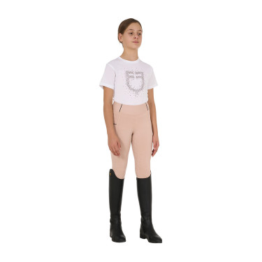 Meisjes T-shirt Equestro slim-fit met roze glitterlogo, korte mouwen Wit
