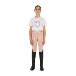 Meisjes T-shirt Equestro slim-fit met roze glitterlogo, korte mouwen Wit
