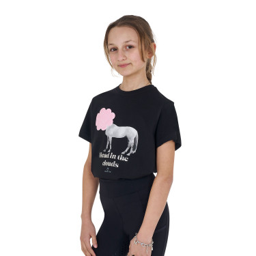 Meisjes T-shirt Equestro Head In The Clouds van katoen met korte mouwen Zwart