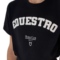 T-shirt meisje Equestro Horse Club katoen korte mouwen Zwart