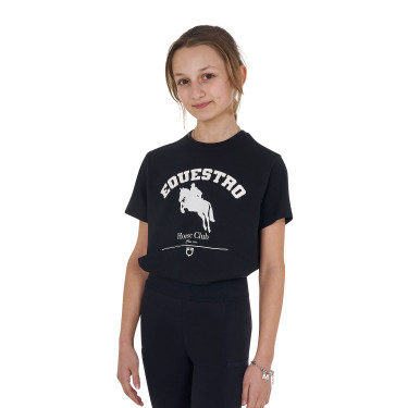 Meisjes-T-shirt Equestro Jumping Horse Club katoen korte mouwen Zwart