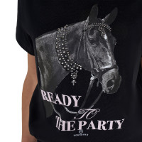 Meisjes T-shirt Equestro Ready To The Party van katoen met strass, korte mouwen Zwart