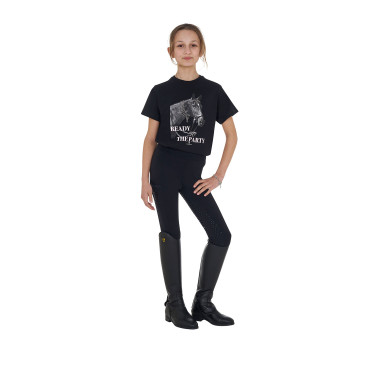 Meisjes T-shirt Equestro Ready To The Party van katoen met strass, korte mouwen Zwart