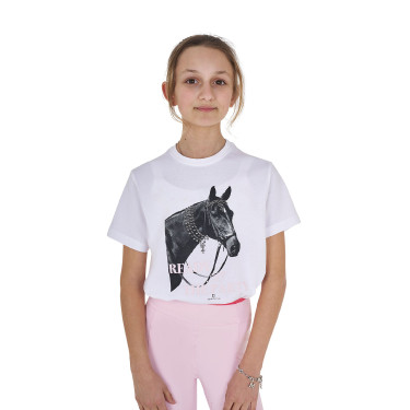 Meisjes T-shirt Equestro Ready To The Party van katoen met strass, korte mouwen Wit