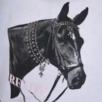 Meisjes T-shirt Equestro Ready To The Party van katoen met strass, korte mouwen Zwart
