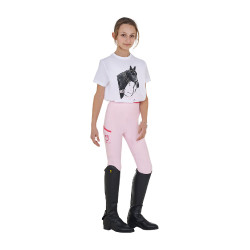Meisjes T-shirt Equestro Ready To The Party van katoen met strass, korte mouwen Wit