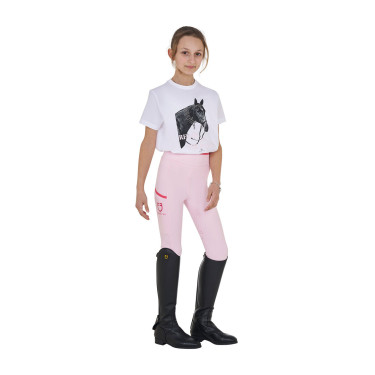 Meisjes T-shirt Equestro Ready To The Party van katoen met strass, korte mouwen Wit