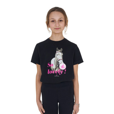 Meisjes T-shirt Equestro So Lovely van katoen met korte mouwen Zwart