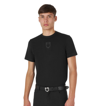 Heren T-shirt Equestro basic met ton-sur-ton logo, korte mouwen Zwart