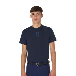 Heren T-shirt Equestro basic met ton-sur-ton logo, korte mouwen Marine Marineblauw