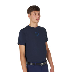 Heren T-shirt Equestro basic met ton-sur-ton logo, korte mouwen Marine Marineblauw