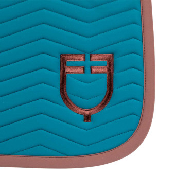 Dressuurdekje Equestro gewatteerd Wave in technische stof Koraalblauw / bruin