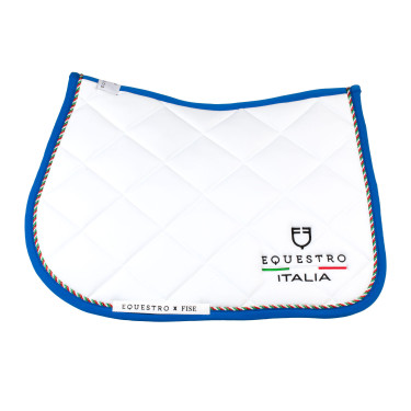 Springzadeldek Equestro x FISE met Italiaanse vlagbies Wit / Savoisch blauw