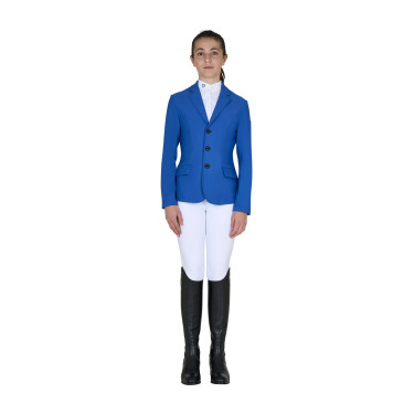 Kinderwedstrijdjas Equestro slim fit met drie knopen Blauw kwarts
