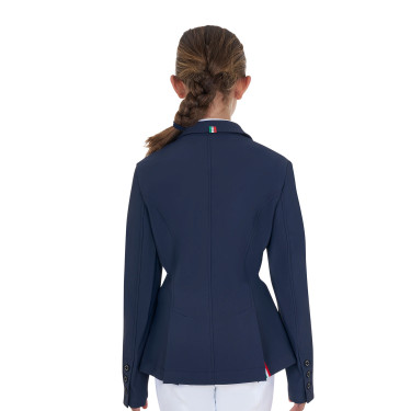 Uniseks wedstrijdjasje voor kinderen Equestro x FISE met drie knopen Marineblazer Marineblauw