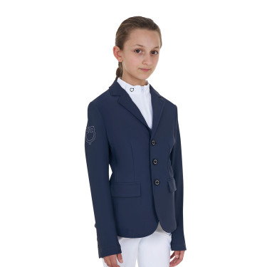 Uniseks wedstrijdjasje voor kinderen Equestro x FISE met drie knopen Marineblazer Marineblauw