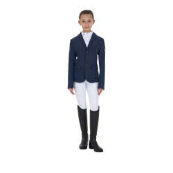 Uniseks wedstrijdjasje voor kinderen Equestro x FISE met drie knopen Marineblazer Marineblauw