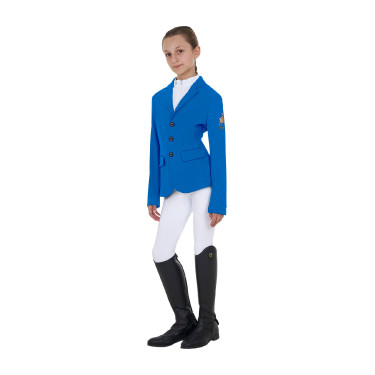 Uniseks wedstrijdjasje voor kinderen Equestro x FISE met drie knopen Blauw van Savoye