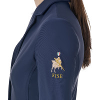 Dames wedstrijdjasje Equestro x FISE met drie knopen Marineblazer Marineblauw
