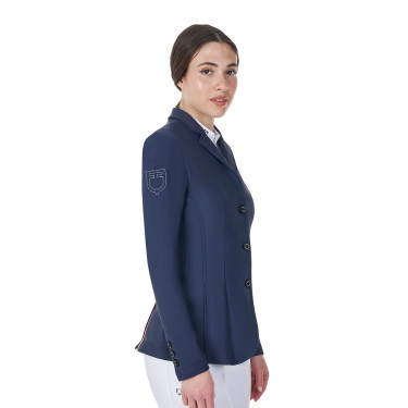 Dames wedstrijdjasje Equestro x FISE met drie knopen Marineblazer Marineblauw