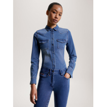 Tommy Hilfiger Equestrian stretch denim overhemd Woodside dames Erfgoed Blauw Tommy Hilfiger Equestrian stretch denim overhemd Woodside dames Erfgoed Blauw