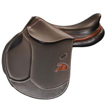 Selle doublée Saumur personnalisée Privilege Equitation Marron / bleu électrique