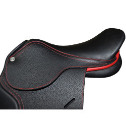 Selle doublée Saumur personnalisée Privilege Equitation Marron / bleu électrique