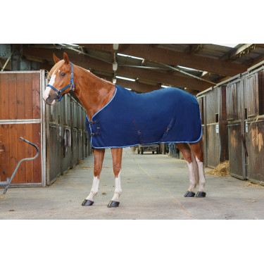 Fleece deken Riding World met kruissingels 230g Marine / lichtblauw