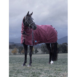 ComFiTec Essential Turnout Weatherbeeta 220g deken met afneembare hals Bordeaux / marineblauw