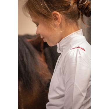 Wedstrijdpolo Eden by PL Brugge Wit / blauw wit rood lint Wedstrijdpolo Eden by PL Brugge Wit / blauw wit rood lint