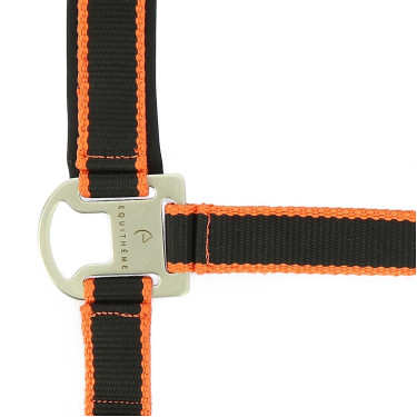 Halster + lijn Equitheme Satiné Zwart / oranje Multicolor