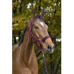 Halster + lijn Equitheme Satiné Marine / fuchsia Blauw Halster + lijn Equitheme Satiné Marine / fuchsia Blauw