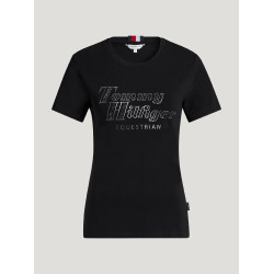 T-shirt met korte mouwen met strass Tommy Hilfiger Equestrian Malibu dames Zwart