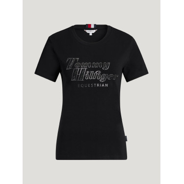T-shirt met korte mouwen met strass Tommy Hilfiger Equestrian Malibu dames Zwart