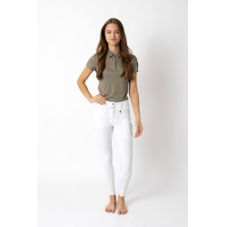 Rijbroek met grip zitvlakken Horze Grand Prix Pro dames Wit / turquoiseblauw