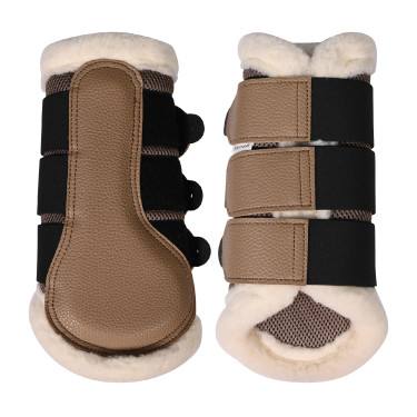 HKM Comfort Premium Mesh beenbeschermers met bont Taupe Bruin HKM Comfort Premium Mesh beenbeschermers met bont Taupe Bruin