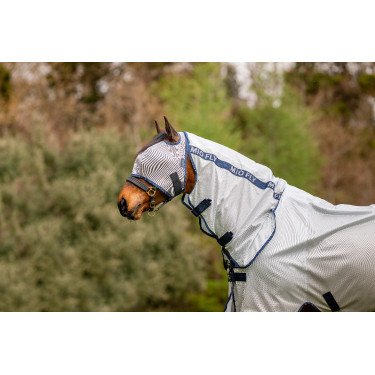 Vliegenmasker Horseware Mio zonder oren Maanlichtgrijs / marineblauw Bruin