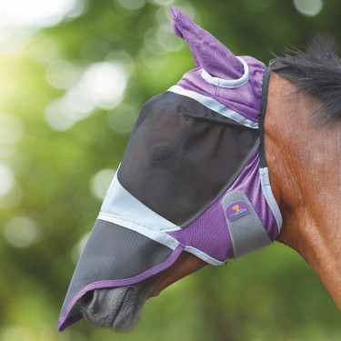 Shires FlyGuard Pro Deluxe vliegenmasker met oren en neus Violet