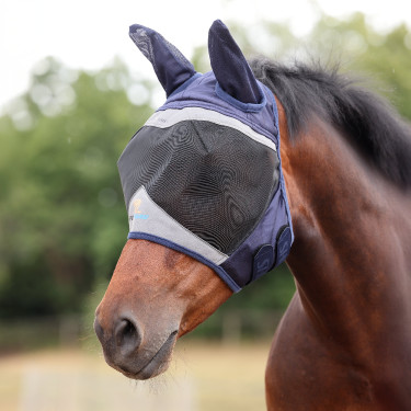 Shires FlyGuard Pro fijnmazig anti-vliegenmasker met oren Marine Marineblauw