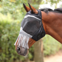 Shires FlyGuard Pro fijnmazig anti-vliegenmasker met ooruitsparingen en franje-neus Jais