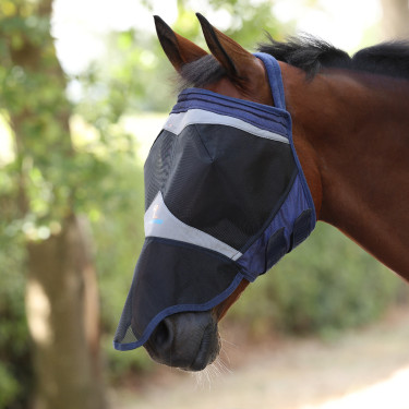 Shires FlyGuard Pro fijnmazig anti-vliegenmasker zonder oren met neus Marine Marineblauw Shires FlyGuard Pro fijnmazig anti-vliegenmasker zonder oren met neus Marine Marineblauw