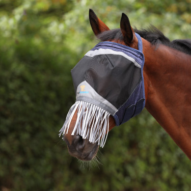 Shires FlyGuard Pro fijnmazig anti-vliegenmasker zonder oren met neus en franjes Marine Marineblauw