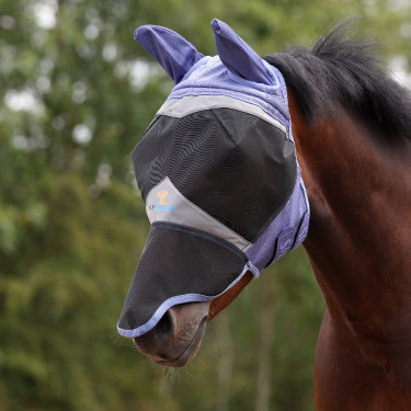 Shires FlyGuard Pro fijnmazig anti-vliegmasker met oren en neus Lichtblauw Shires FlyGuard Pro fijnmazig anti-vliegmasker met oren en neus Lichtblauw