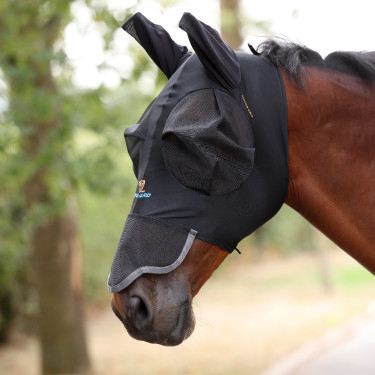 Shires FlyGuard Pro uitrekbare vliegenmasker met oren en neus Jais