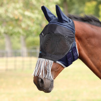 Shires FlyGuard Pro Deluxe vliegenmasker met oren, neus en franjes Marine Marineblauw