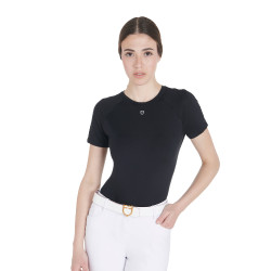 Dames slim fit trainingsshirt techniek Equestro Zwart