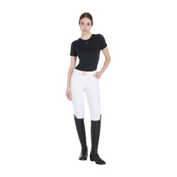 Dames slim fit trainingsshirt techniek Equestro Zwart