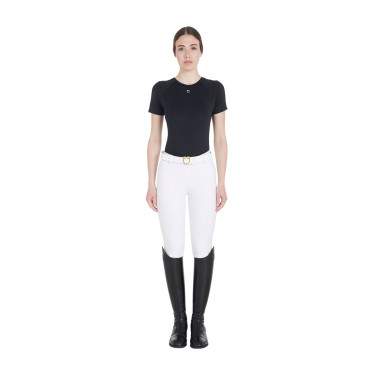 Dames slim fit trainingsshirt techniek Equestro Zwart