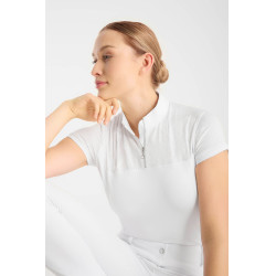 Wedstrijdpolo Horze Louisa mesh dames Wit / turquoiseblauw